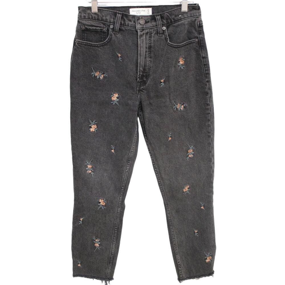 Abercrombie & Fitch The Skinny High Rise Black Denim Floral Jeans Size 27 4